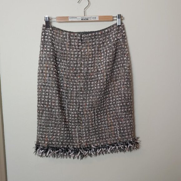 Heritage Core Rickie Freeman for Teri Jon Skirt Preppy Tweed Boucle Fringe - Picture 3 of 6